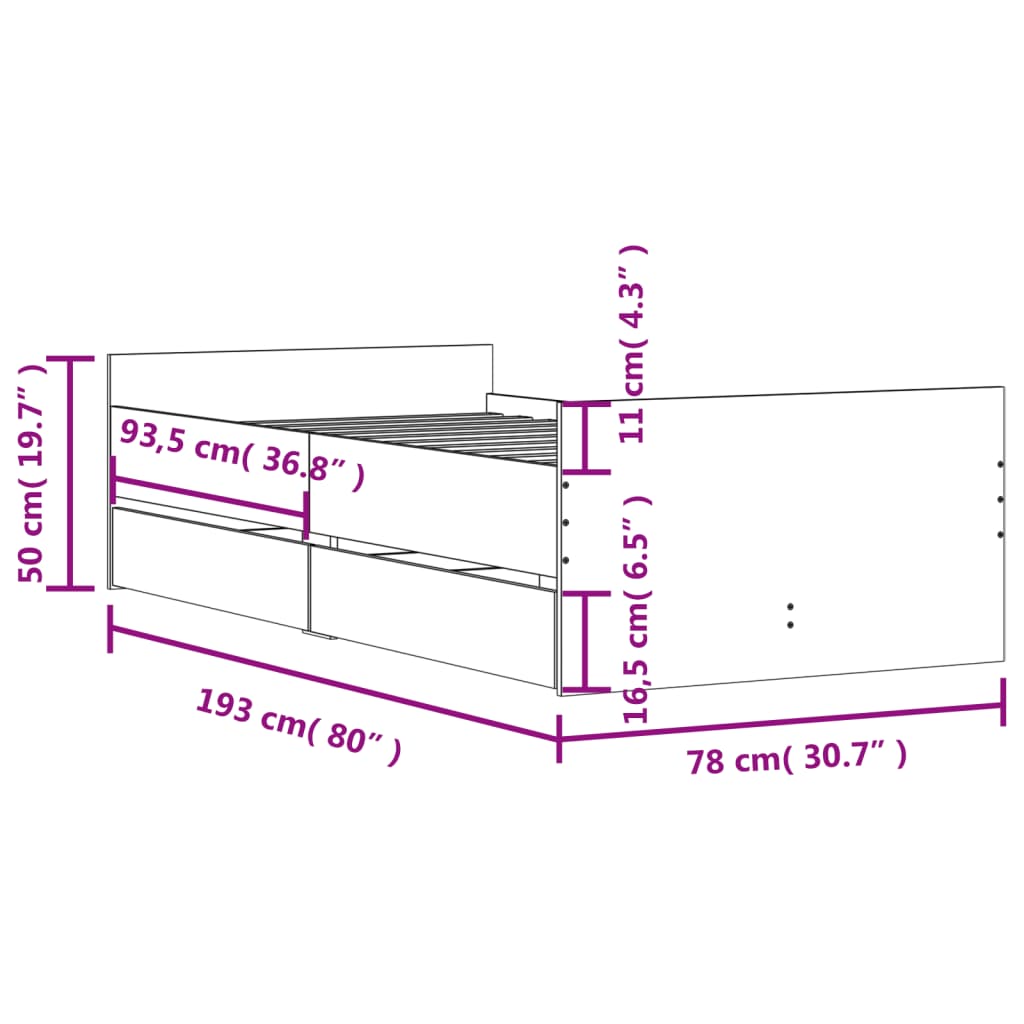 Giroletto Nero con Cassetti 75x190 cm Small Single | homemem39