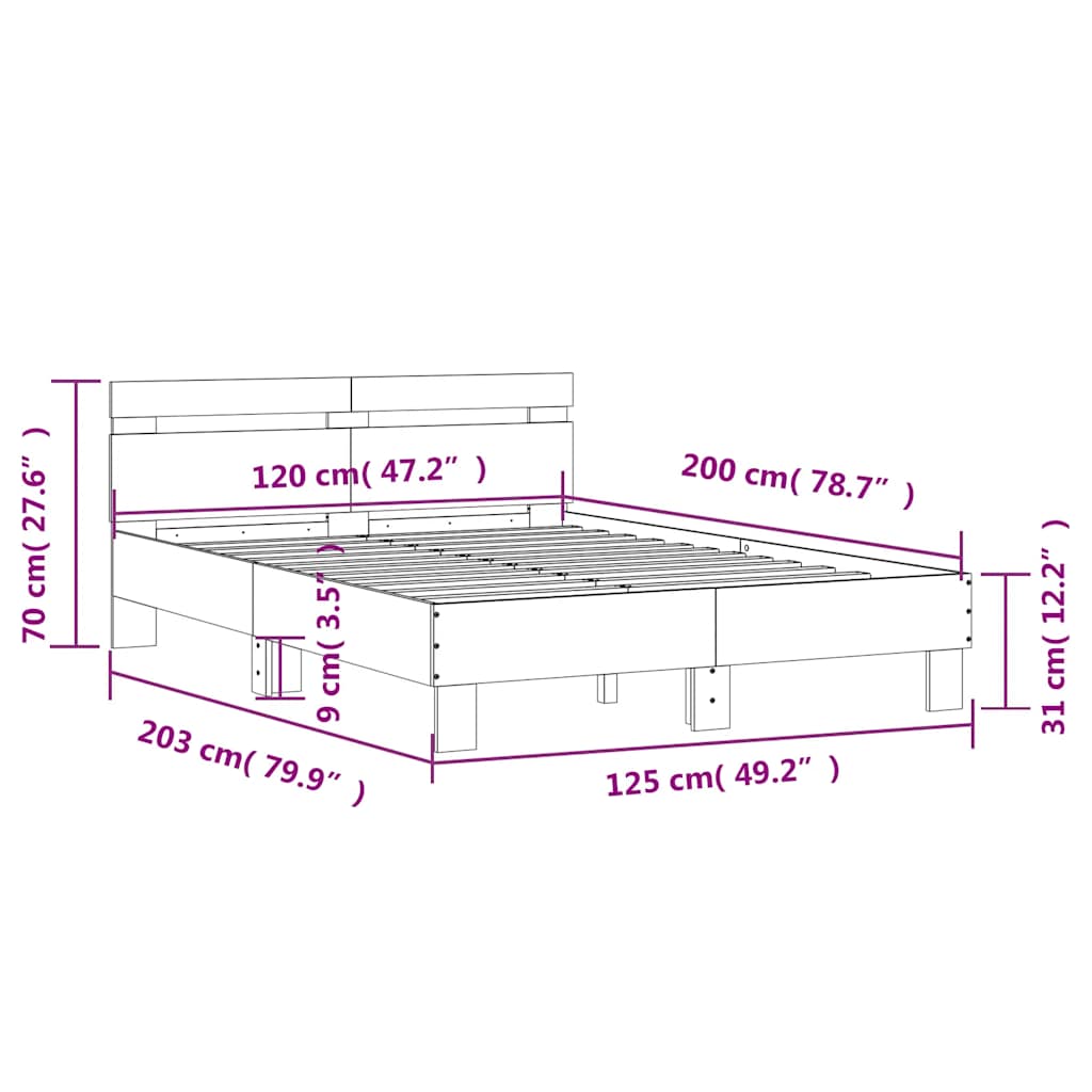 Giroletto Testiera Grigio Cemento 120x200 cm Legno Multistrato