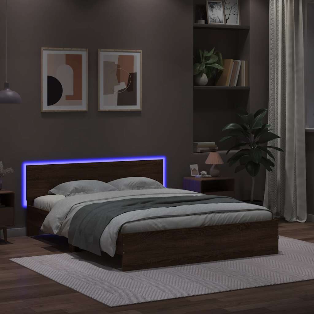 Giroletto con Testiera e LED Rovere Marrone 150x200 cm