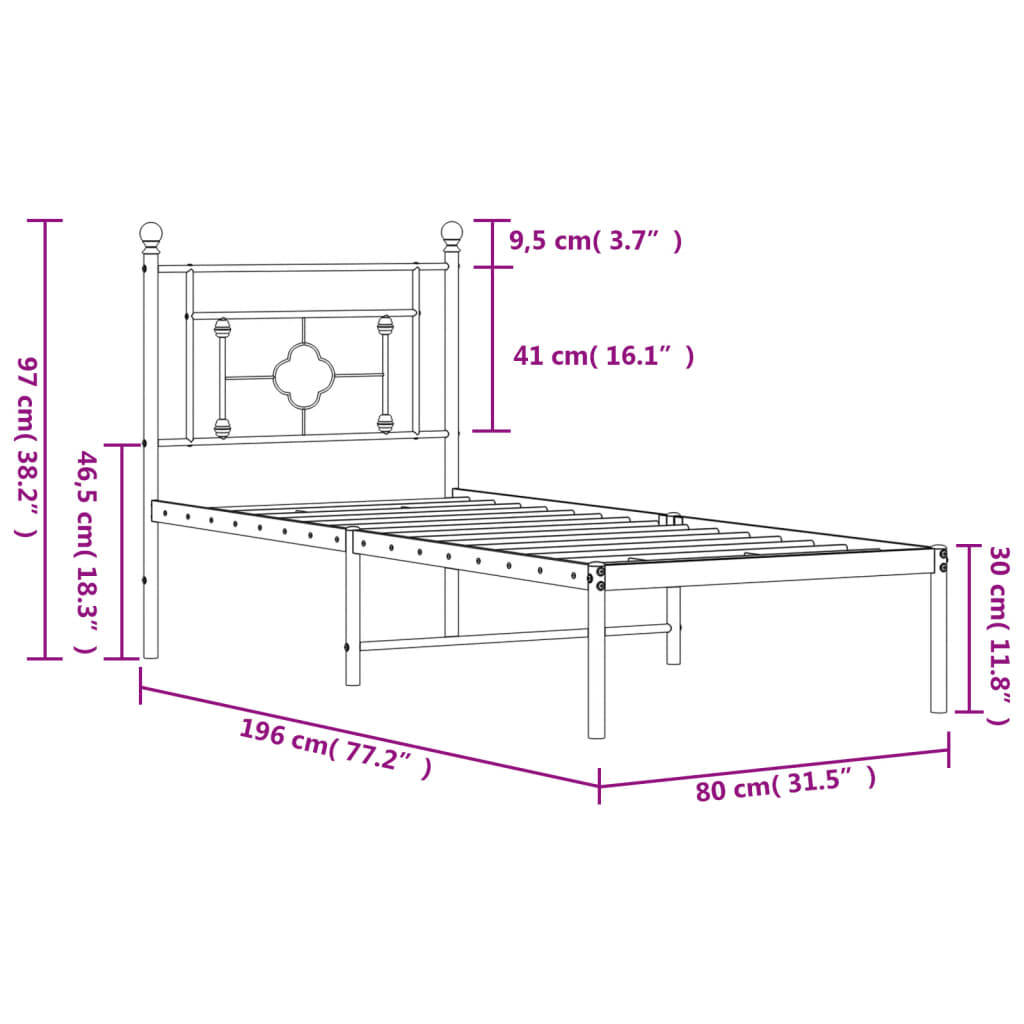 Giroletto con Testiera in Metallo Nero 75x190 cm | homemem39
