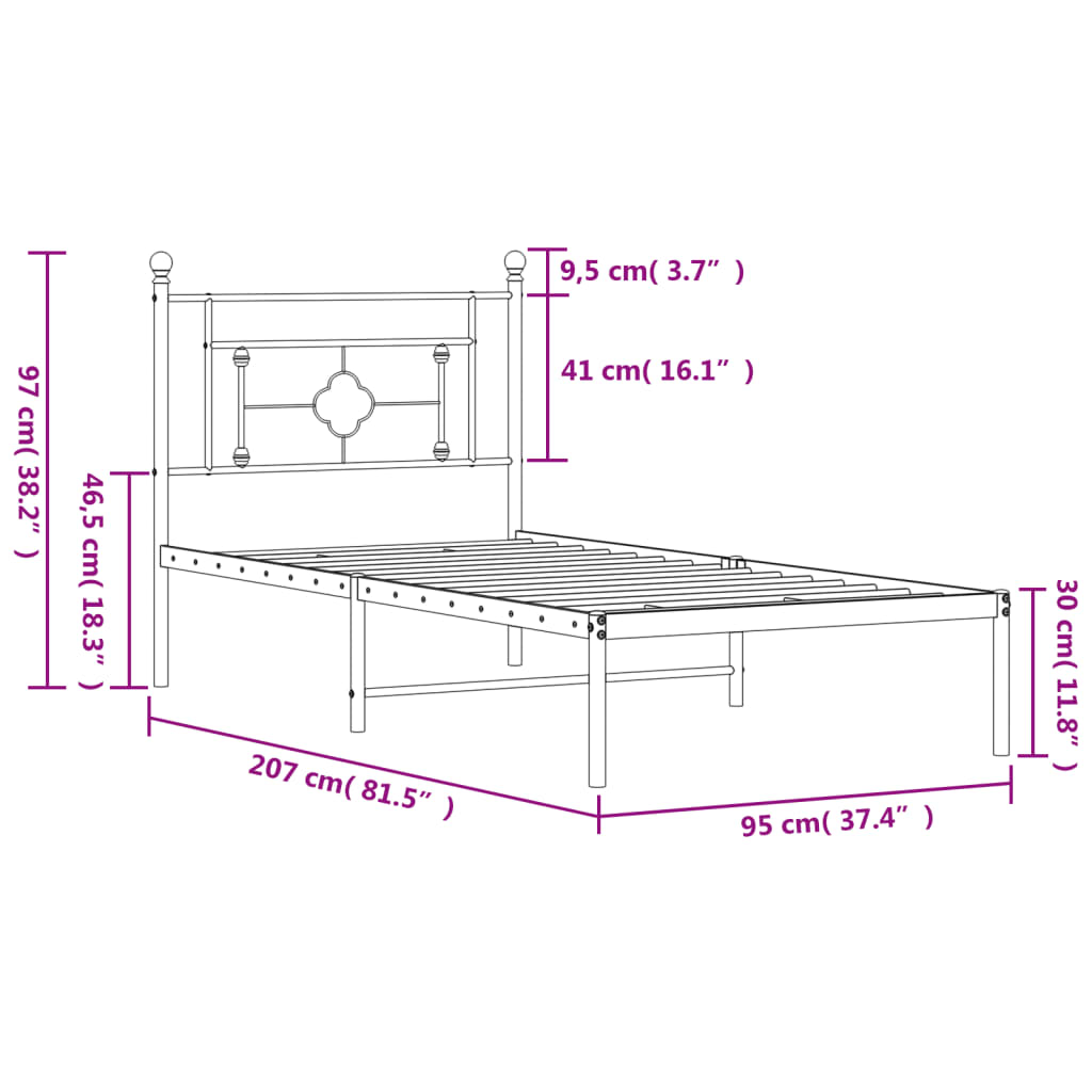 Giroletto con Testiera in Metallo Nero 90x200 cm | homemem39