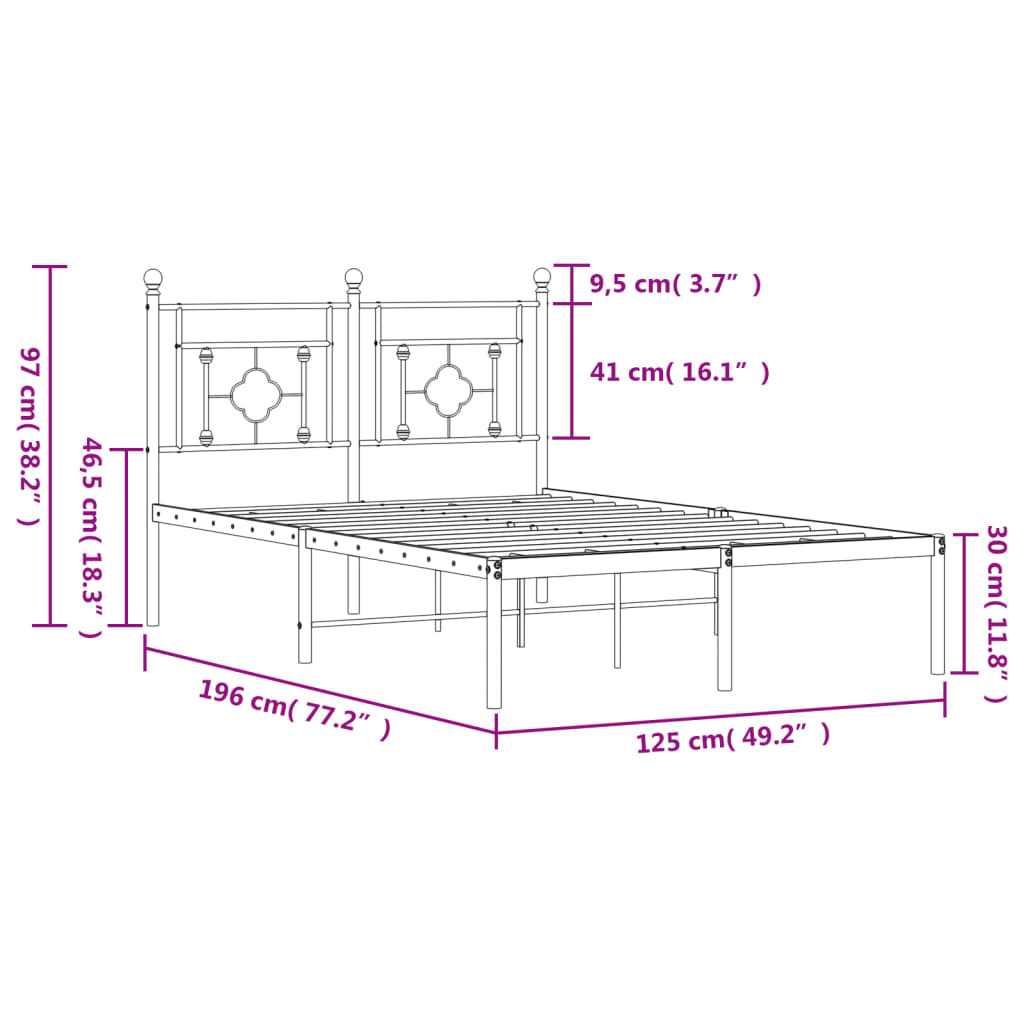 Giroletto con Testiera in Metallo Nero 120x190 cm