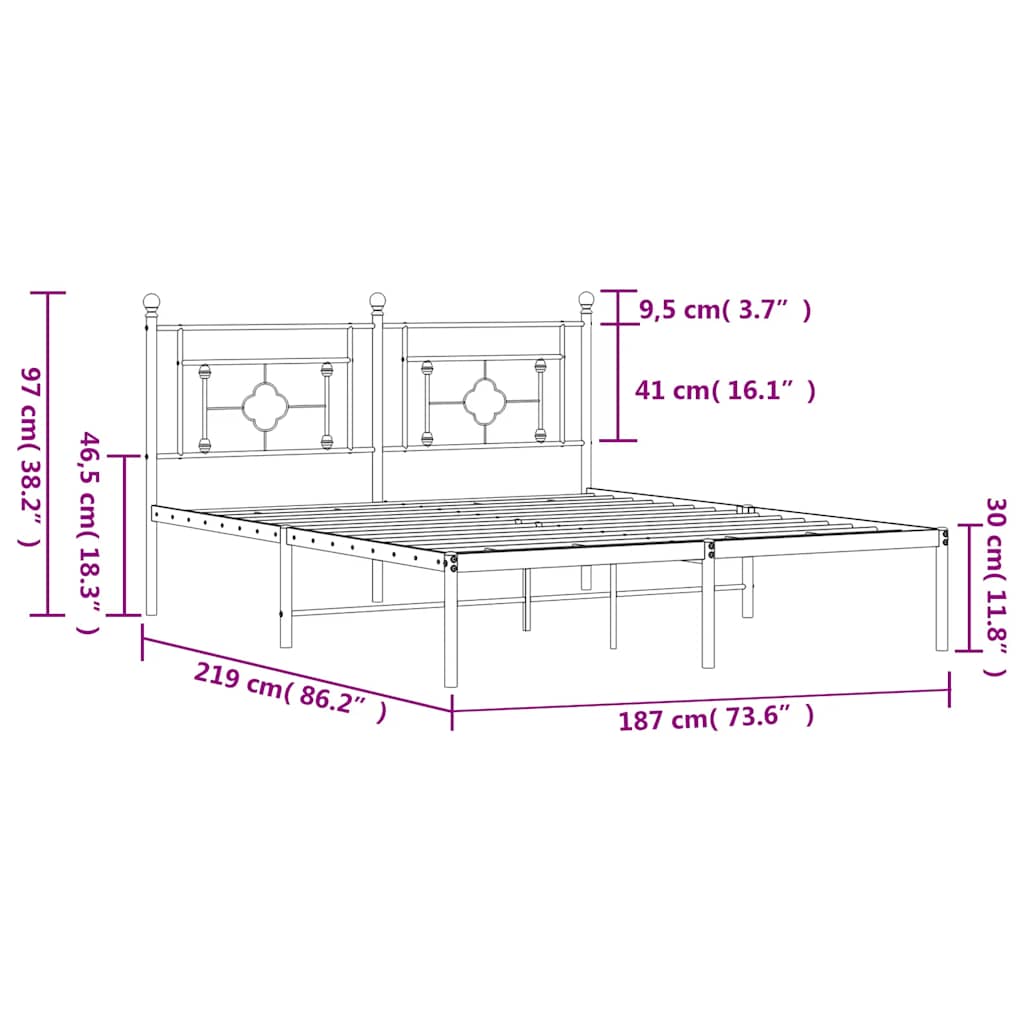 Giroletto con Testiera in Metallo Nero 183x213 cm | homemem39