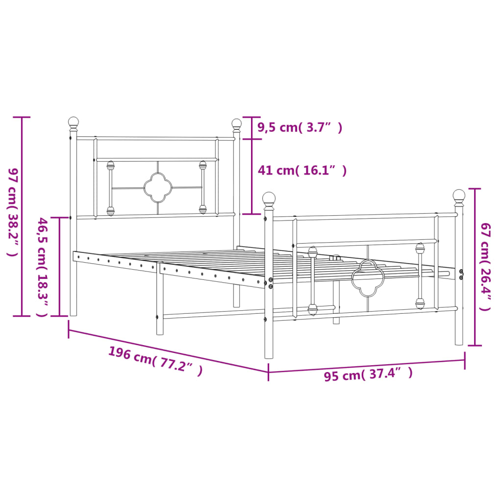 Giroletto con Testiera e Pediera Metallo Nero 90x190 cm | homemem39