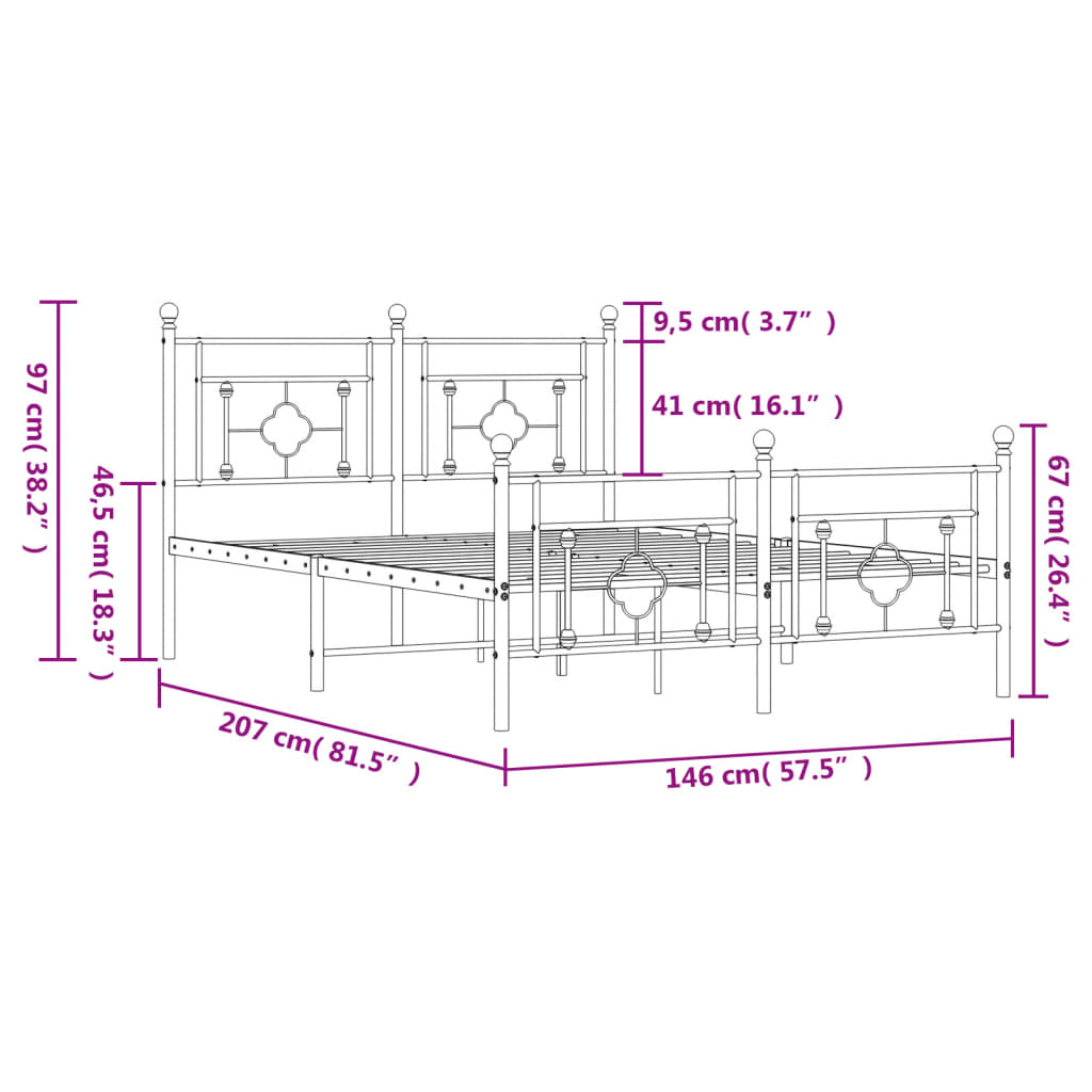 Giroletto con Testiera e Pediera Metallo Bianco 140x200 cm | homemem39