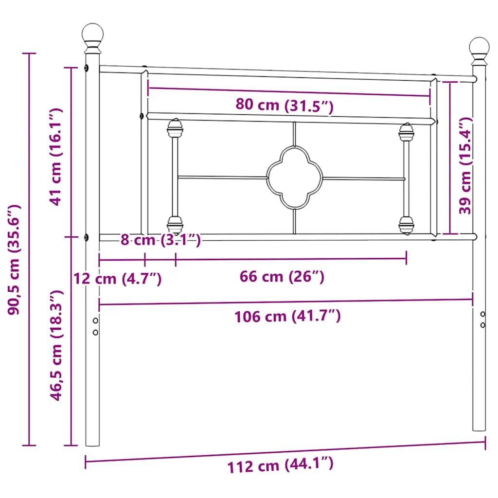 Testiera di Ricambio in Metallo Bianco 107 cm | homemem39
