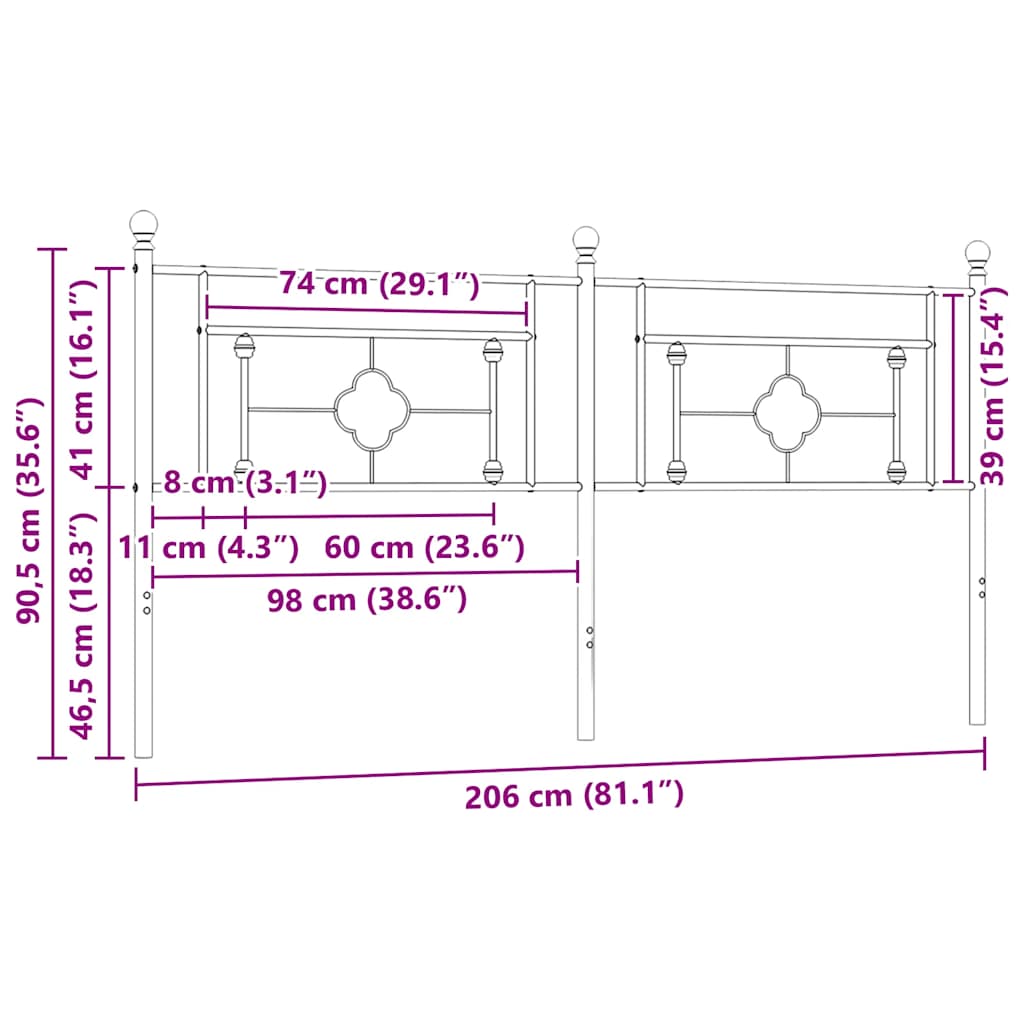 Testiera di Ricambio in Metallo Bianco 200 cm | homemem39