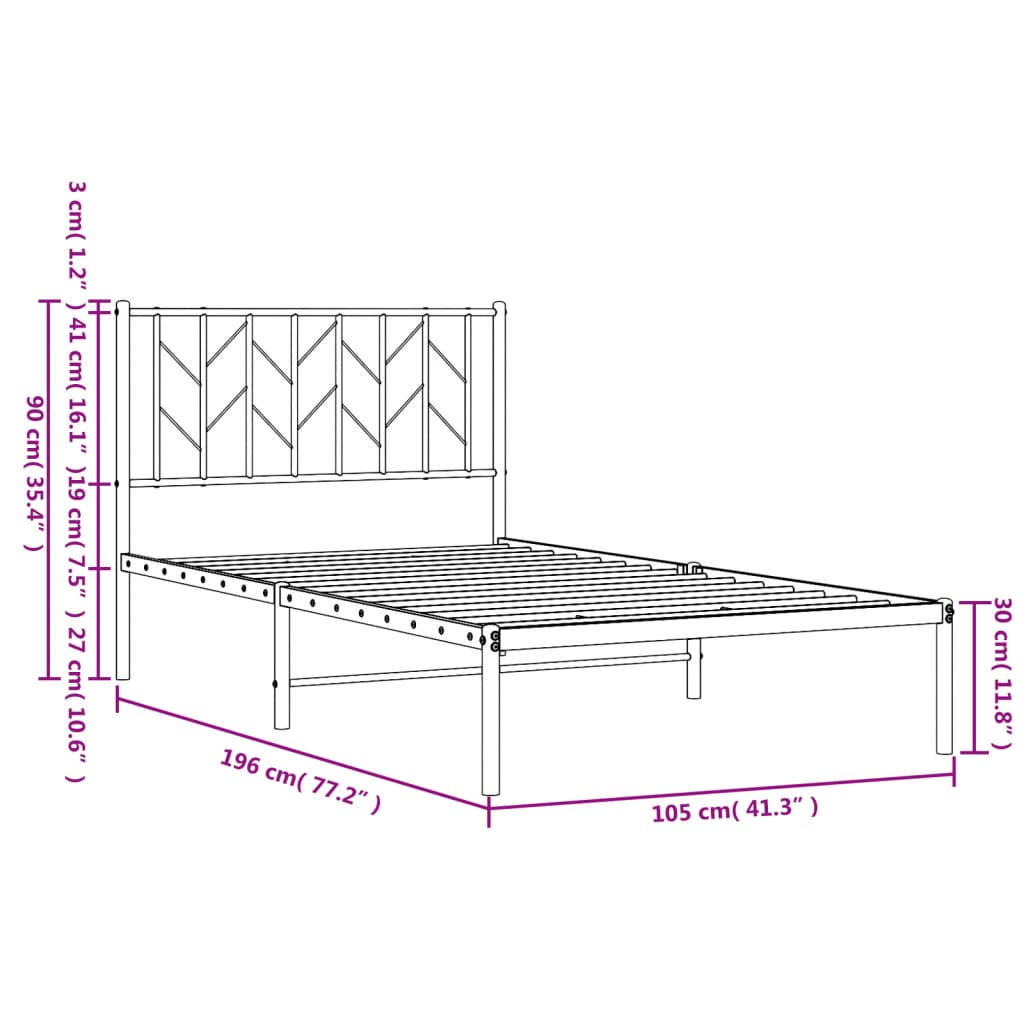 Giroletto con Testiera in Metallo Nero 100x190 cm | homemem39