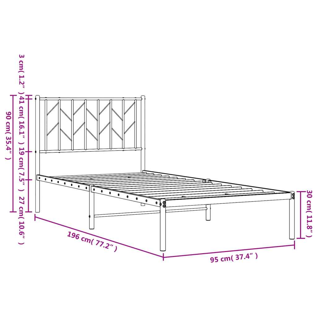 Giroletto con Testiera Metallo Bianco 90x190 cm | homemem39