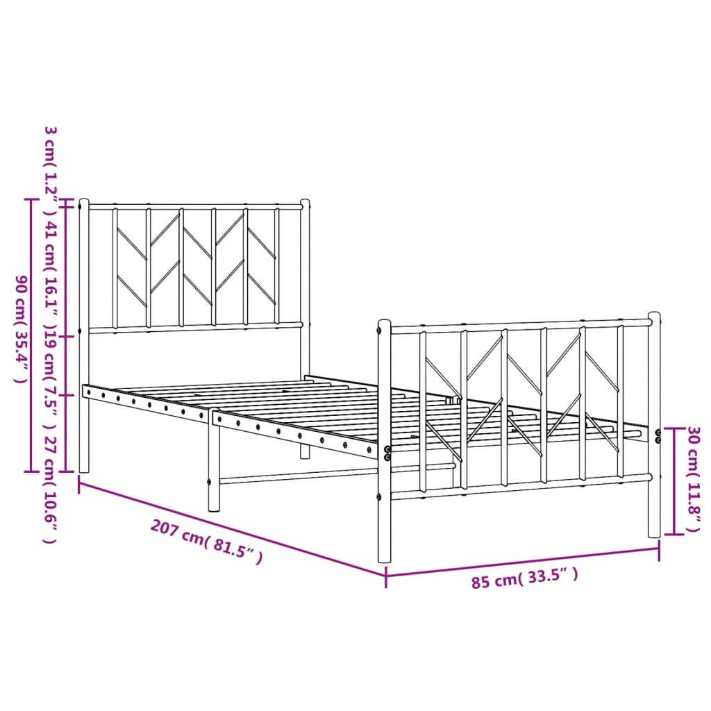 Giroletto con Testiera e Pediera Metallo Bianco 80x200 cm | homemem39