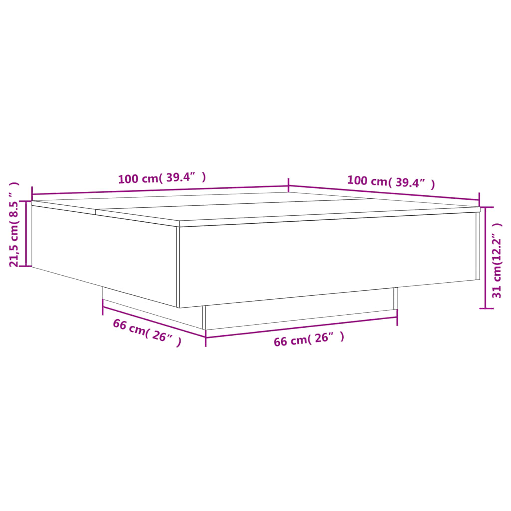 Tavolino da Salotto Bianco 100x100x31 cm in Legno Multistrato | homemem39