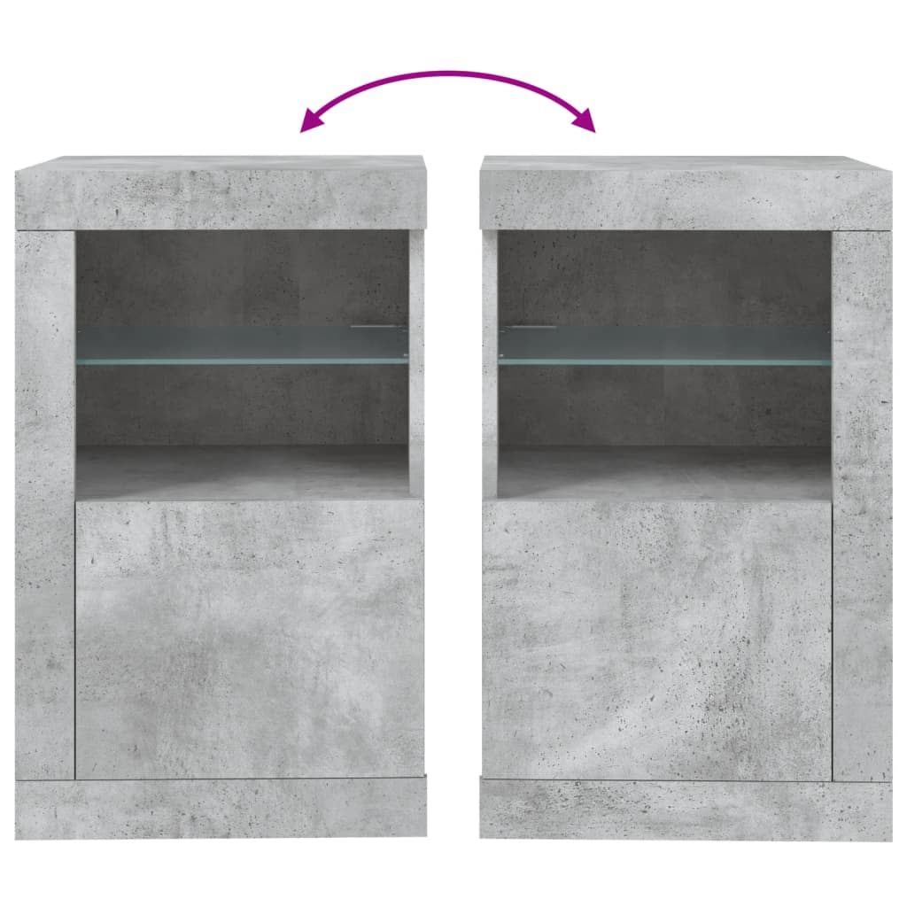 Armadietti con Luci LED 2pz Grigio Cemento in Legno Multistrato