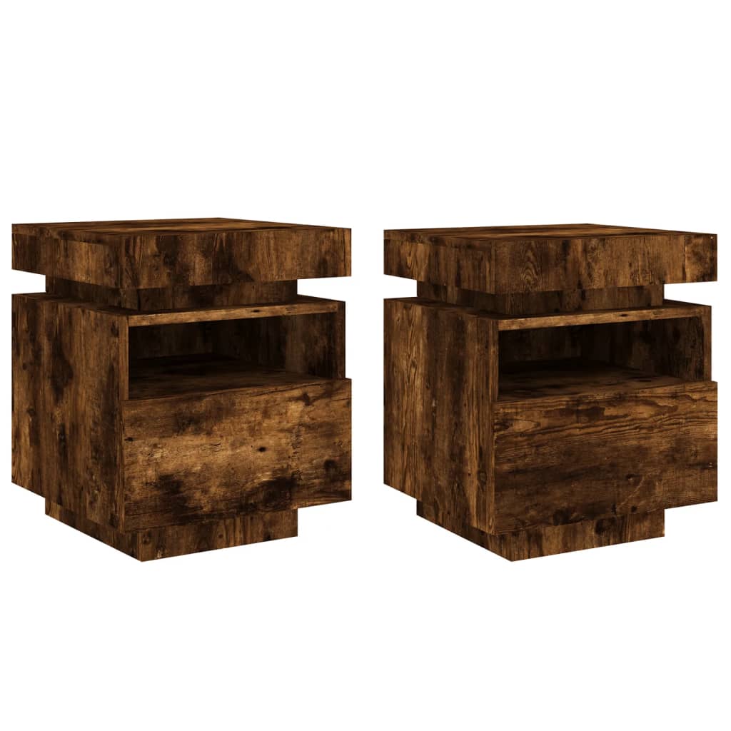 Comodini con Luci LED 2pz Rovere Fumo 40x39x48,5 cm - homemem39