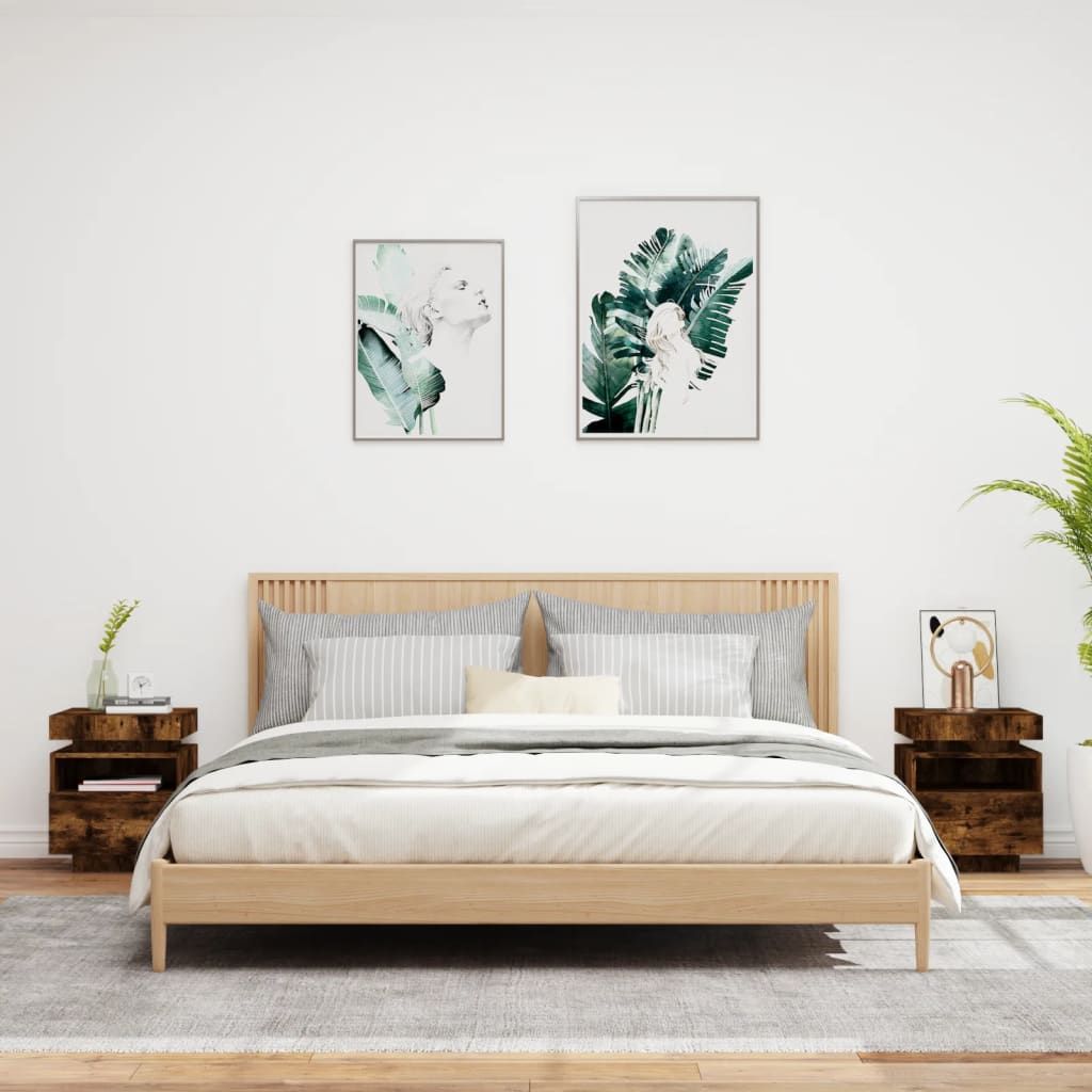 Comodini con Luci LED 2pz Rovere Fumo 40x39x48,5 cm - homemem39