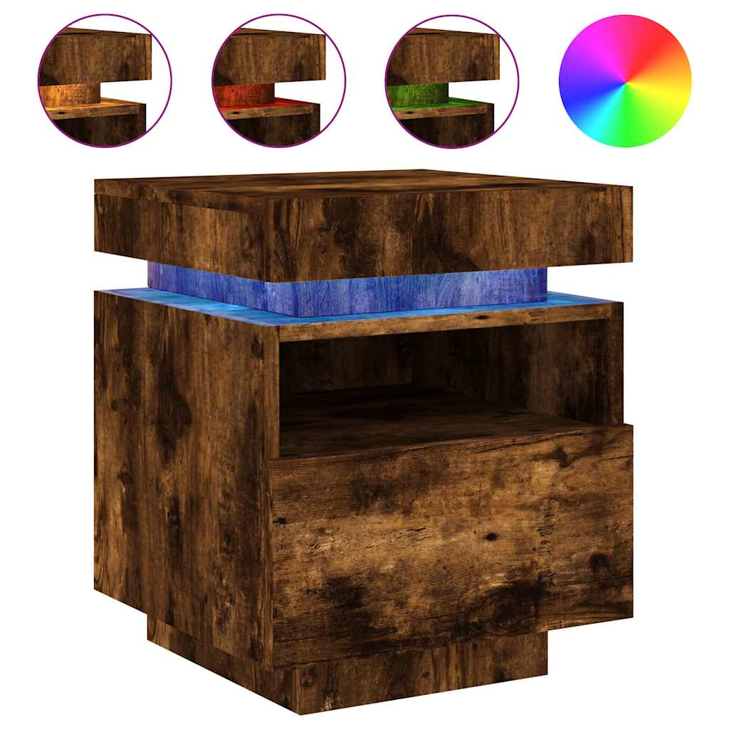 Comodini con Luci LED 2pz Rovere Fumo 40x39x48,5 cm - homemem39