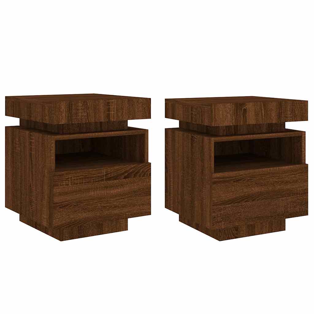 Comodini con Luci LED 2pz Rovere Marrone 40x39x48,5 cm - homemem39