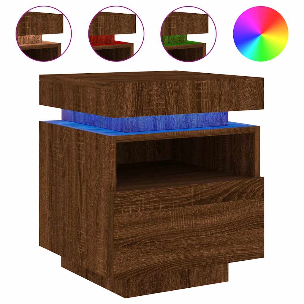 Comodini con Luci LED 2pz Rovere Marrone 40x39x48,5 cm - homemem39