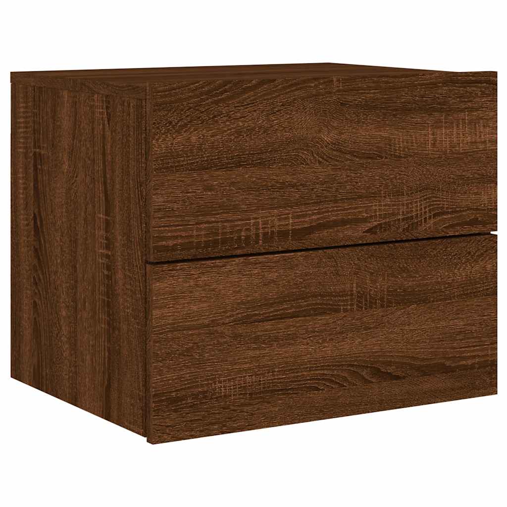 Comodini a Parete con luci LED 2 pz Rovere Marrone