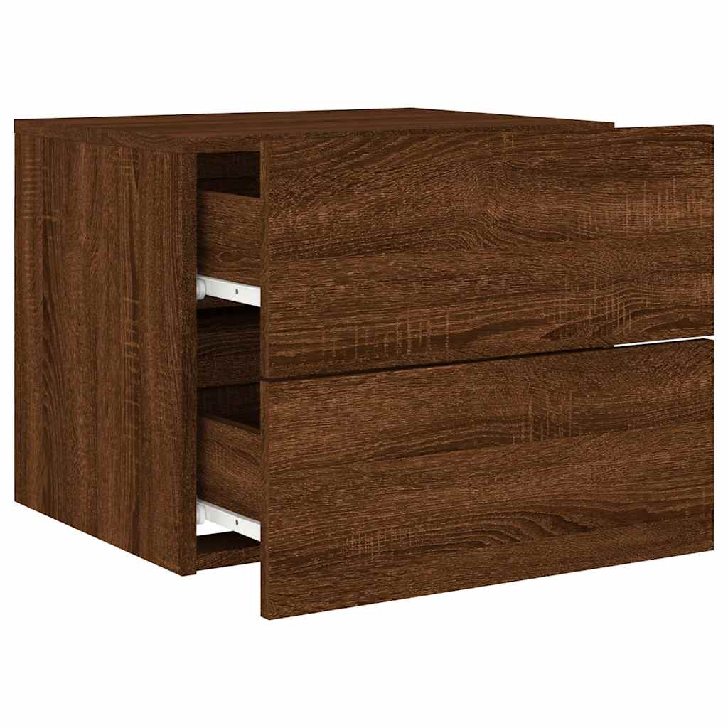 Comodini a Parete con luci LED 2 pz Rovere Marrone