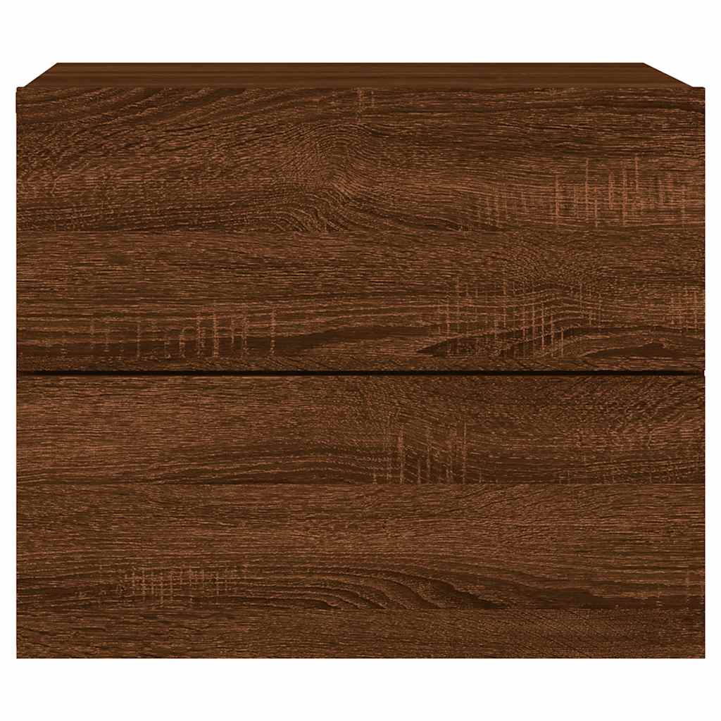 Comodini a Parete con luci LED 2 pz Rovere Marrone