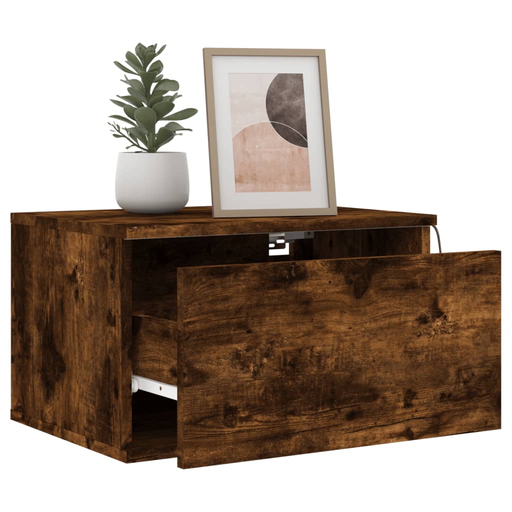 Comodino a Parete con luci LED Rovere Fumo - homemem39