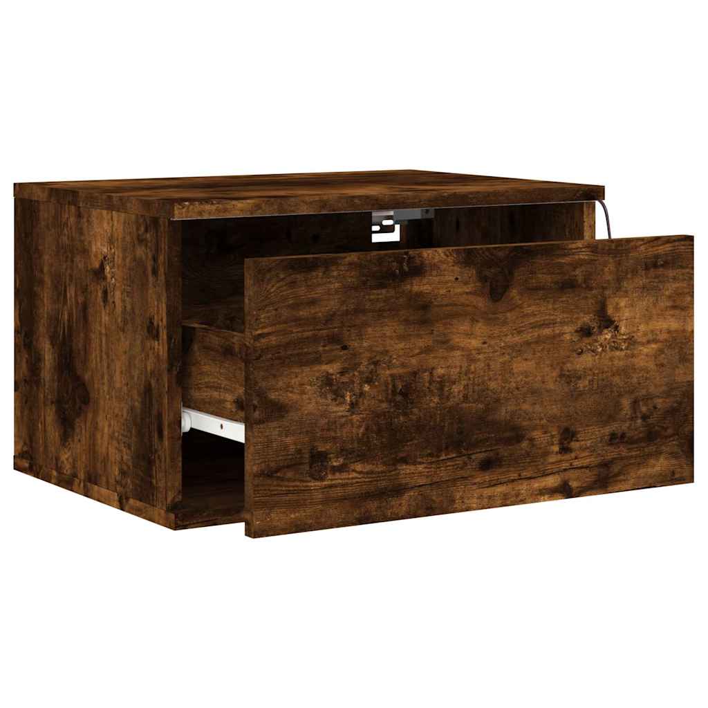 Comodino a Parete con luci LED Rovere Fumo - homemem39