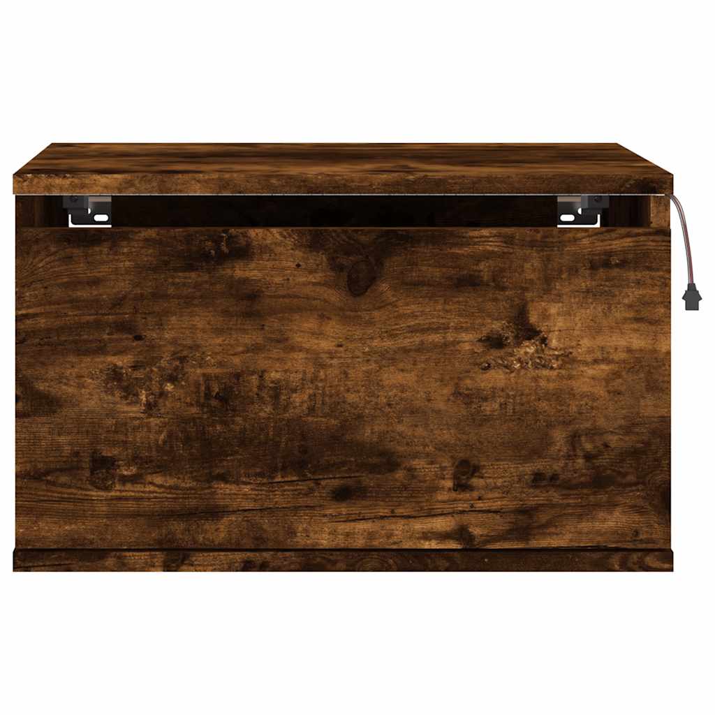 Comodino a Parete con luci LED Rovere Fumo - homemem39