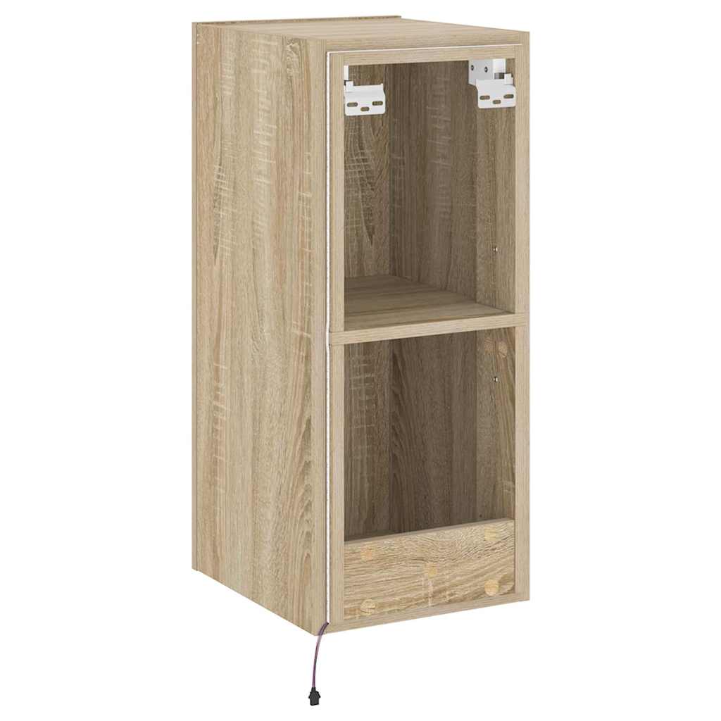 Mobile TV a Parete con Luci LED Rovere Sonoma 30,5x35x70 cm | homemem39