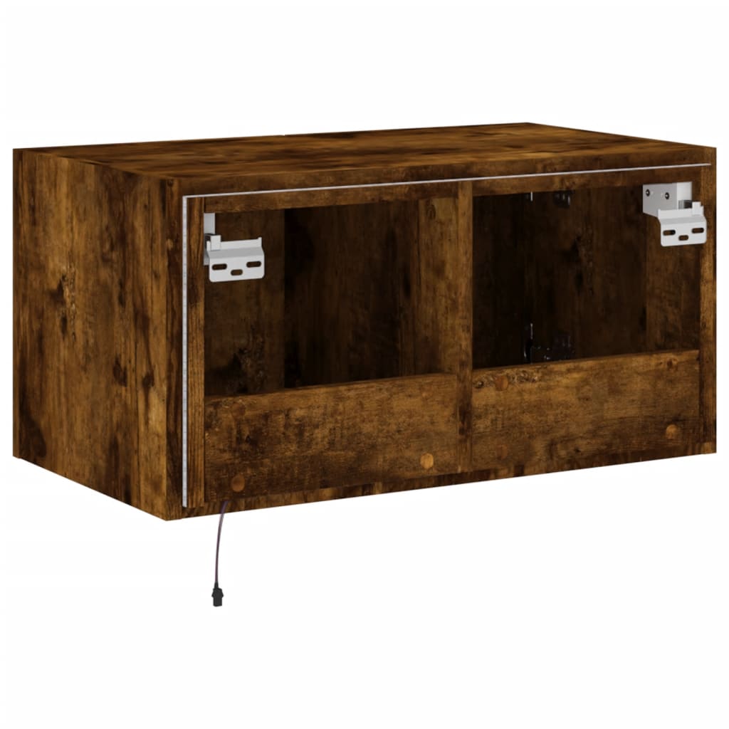 Mobile TV a Parete con Luci LED Rovere Fumo 60x35x31 cm | homemem39