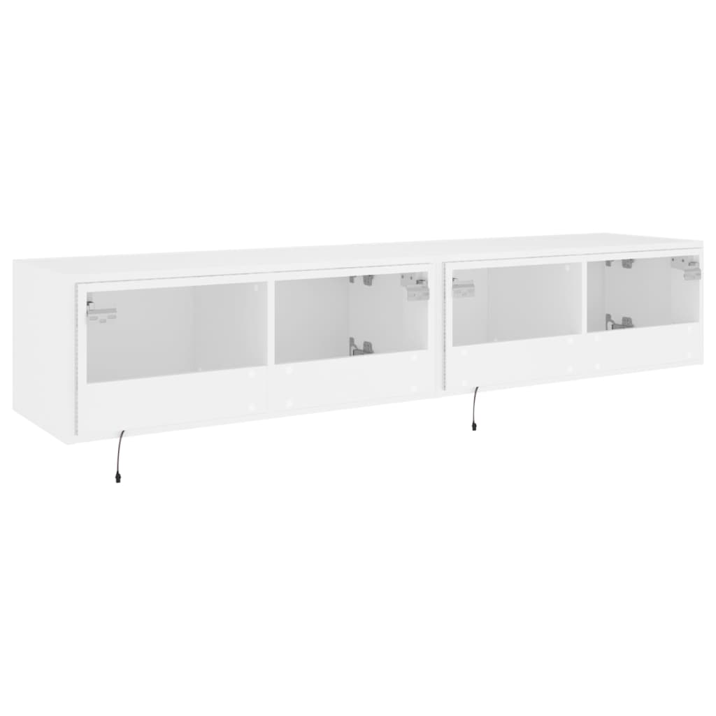 Mobili TV a Parete con Luci LED 2pz Bianchi 80x35x31 cm | homemem39