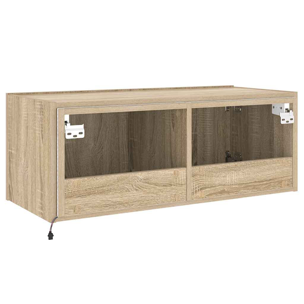 Mobile TV a Parete con Luci LED Rovere Sonoma 80x35x31 cm | homemem39
