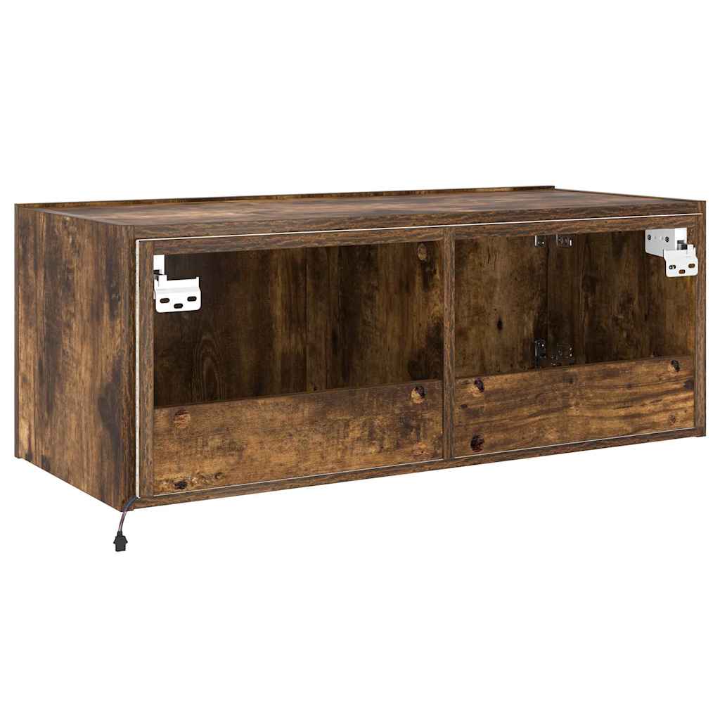 Mobile TV a Parete con Luci LED Rovere Fumo 80x35x31 cm | homemem39