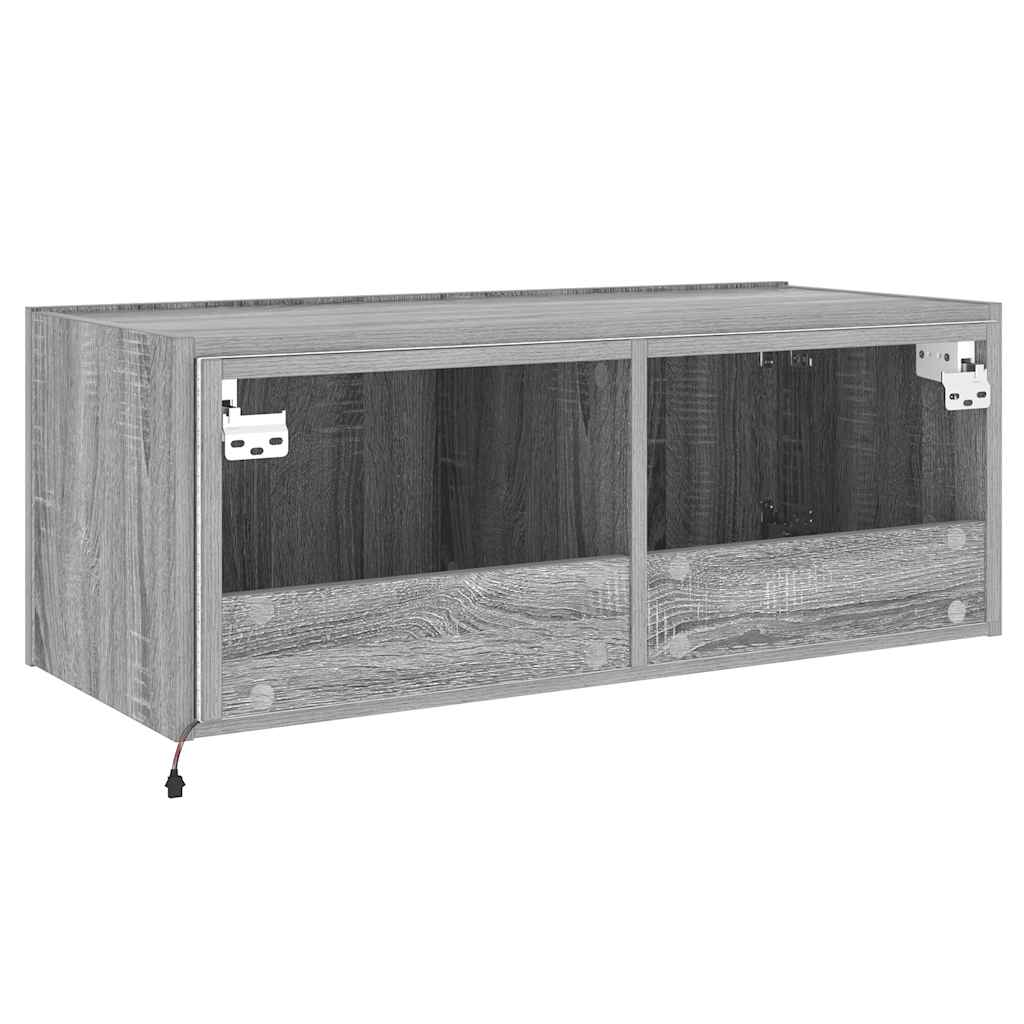 Mobile TV a Parete con Luci LED Grigio Sonoma 80x35x31 cm | homemem39