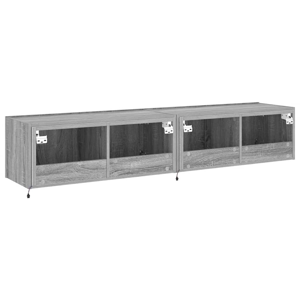 Mobili TV a Parete con Luci LED 2pz Grigio Sonoma 80x35x31 cm | homemem39