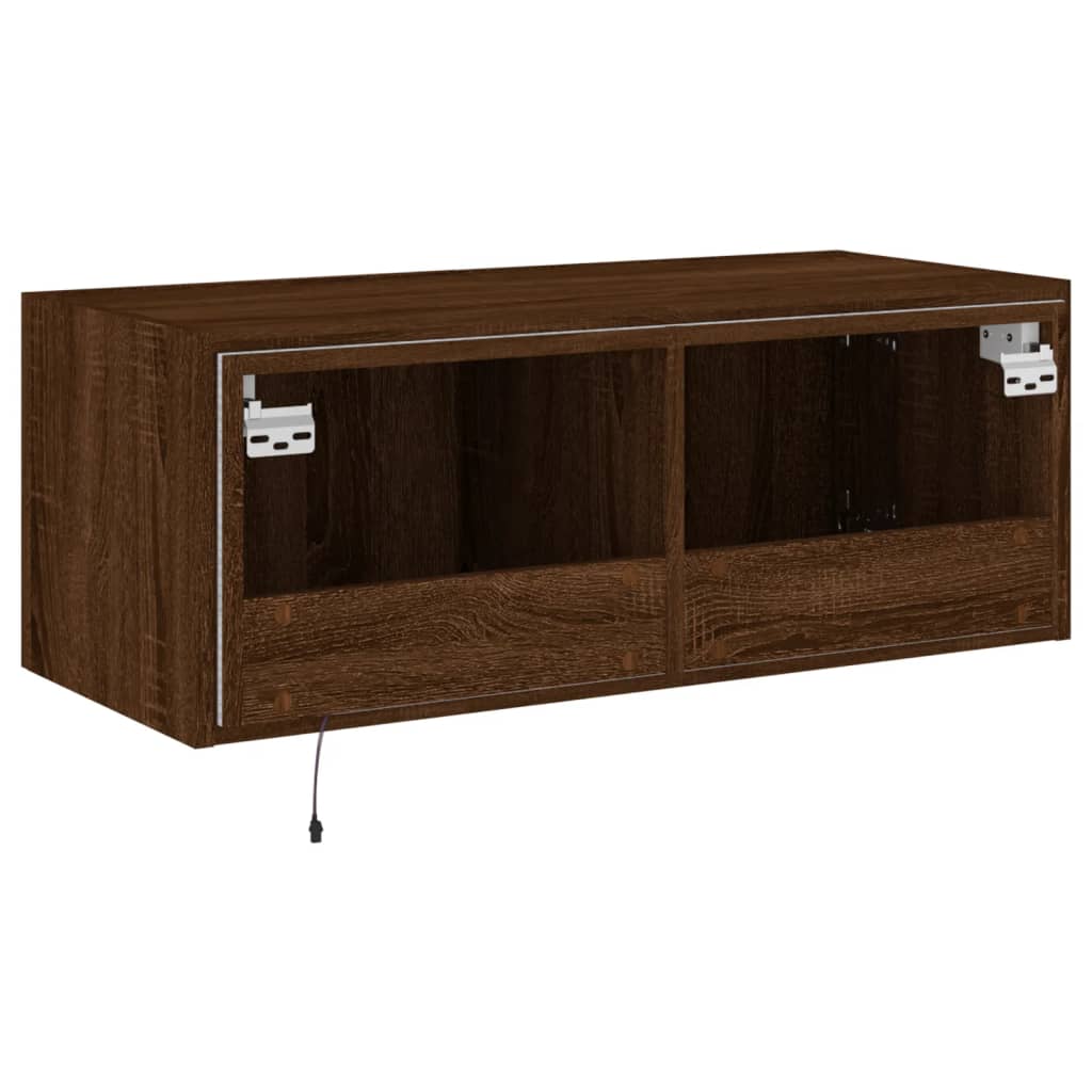 Mobile TV a Parete con Luci LED Rovere Marrone 80x35x31 cm | homemem39