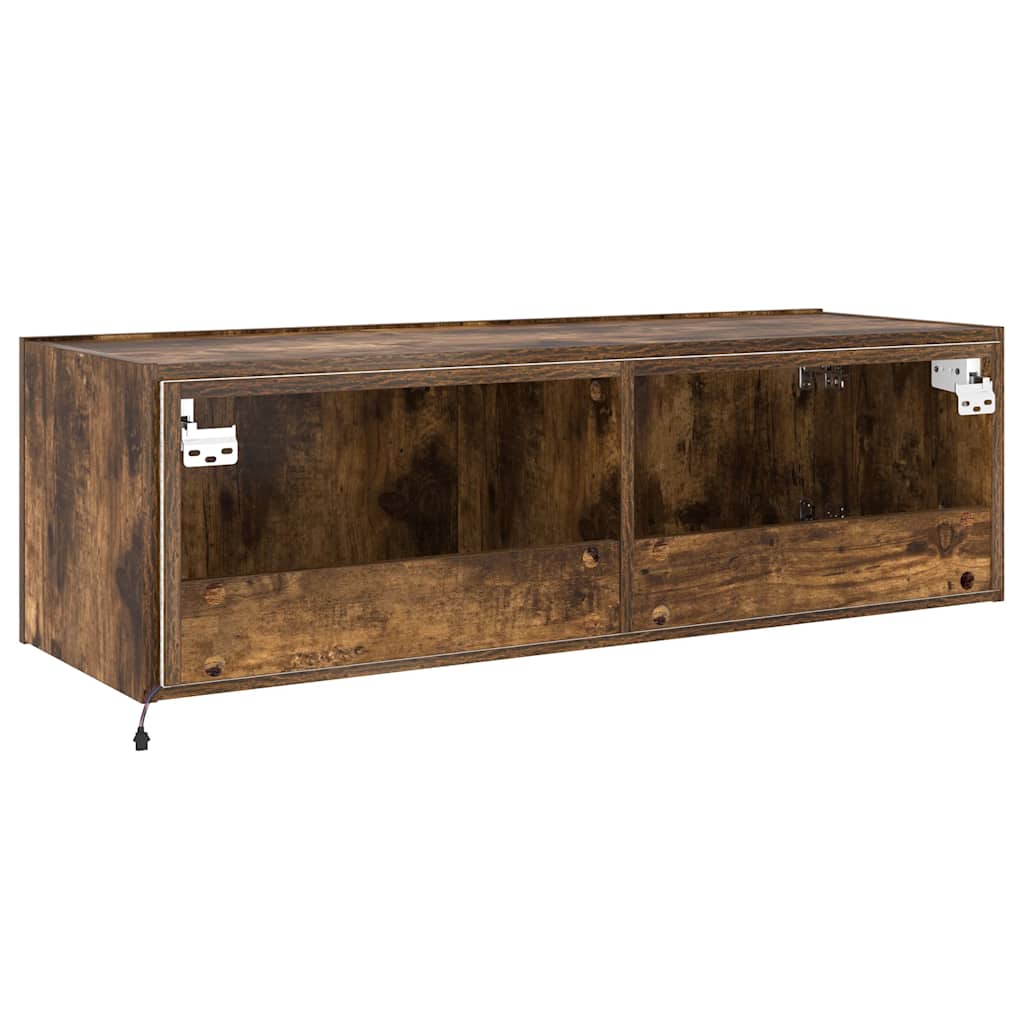 Mobile TV a Parete con Luci LED Rovere Fumo 100x35x31 cm | homemem39