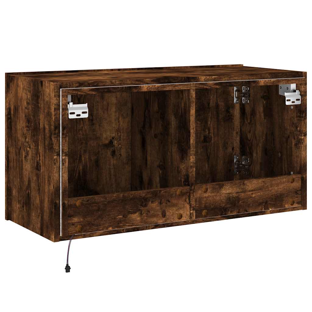 Mobile TV a Parete con Luci LED Rovere Fumo 80x35x41 cm | homemem39