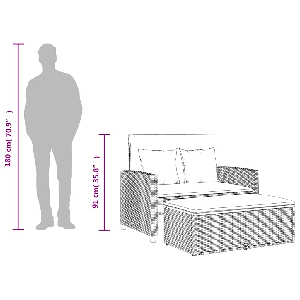 Divano Giardino con Cuscini 2 Posti Grigio in Polyrattan Acacia | homemem39