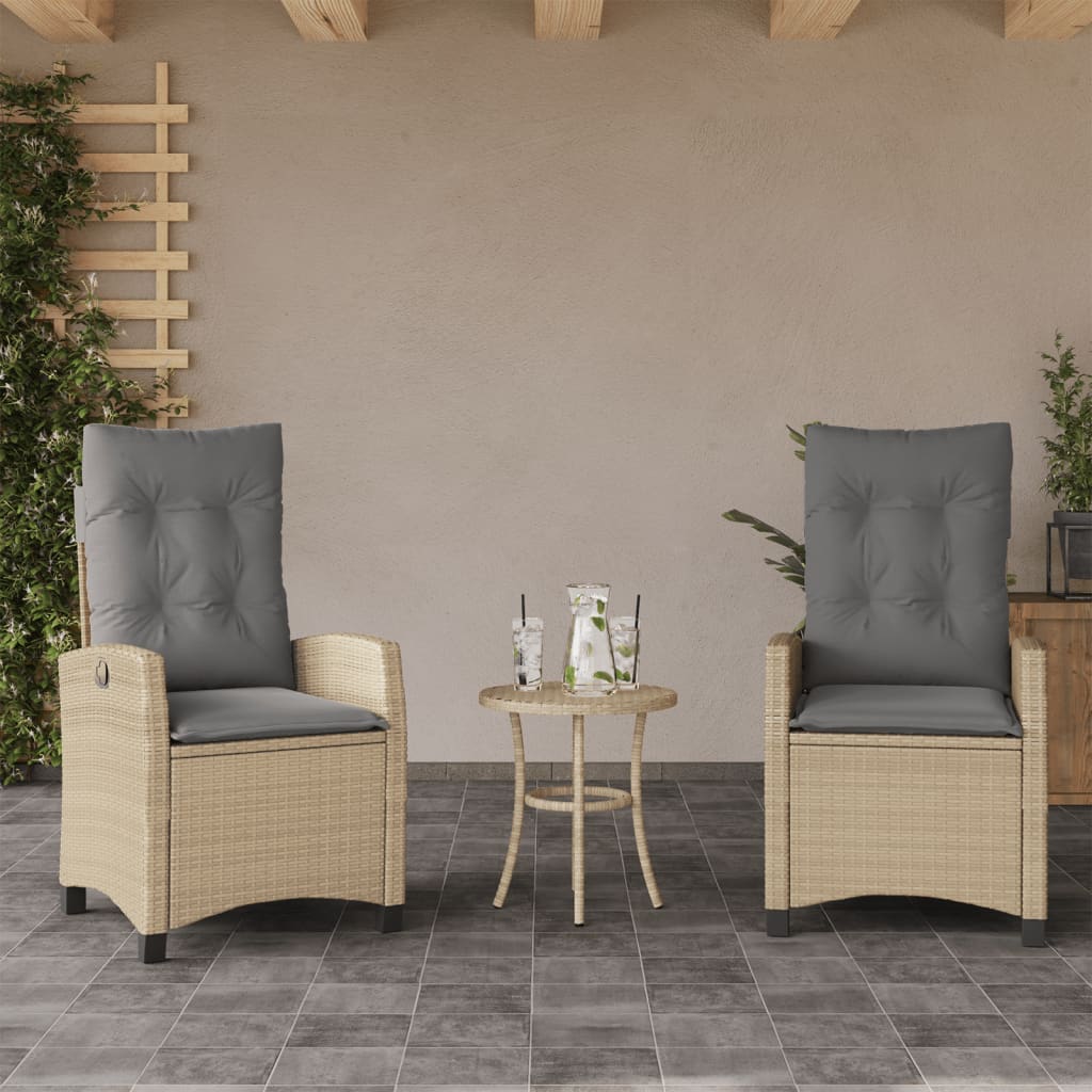 Sedie Reclinabili Giardino 2pz Cuscini Beige Misto Polyrattan