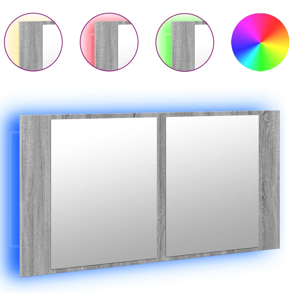 Armadietto a Specchio con LED Grigio Sonoma 90x12x45cm Acrilico - homemem39