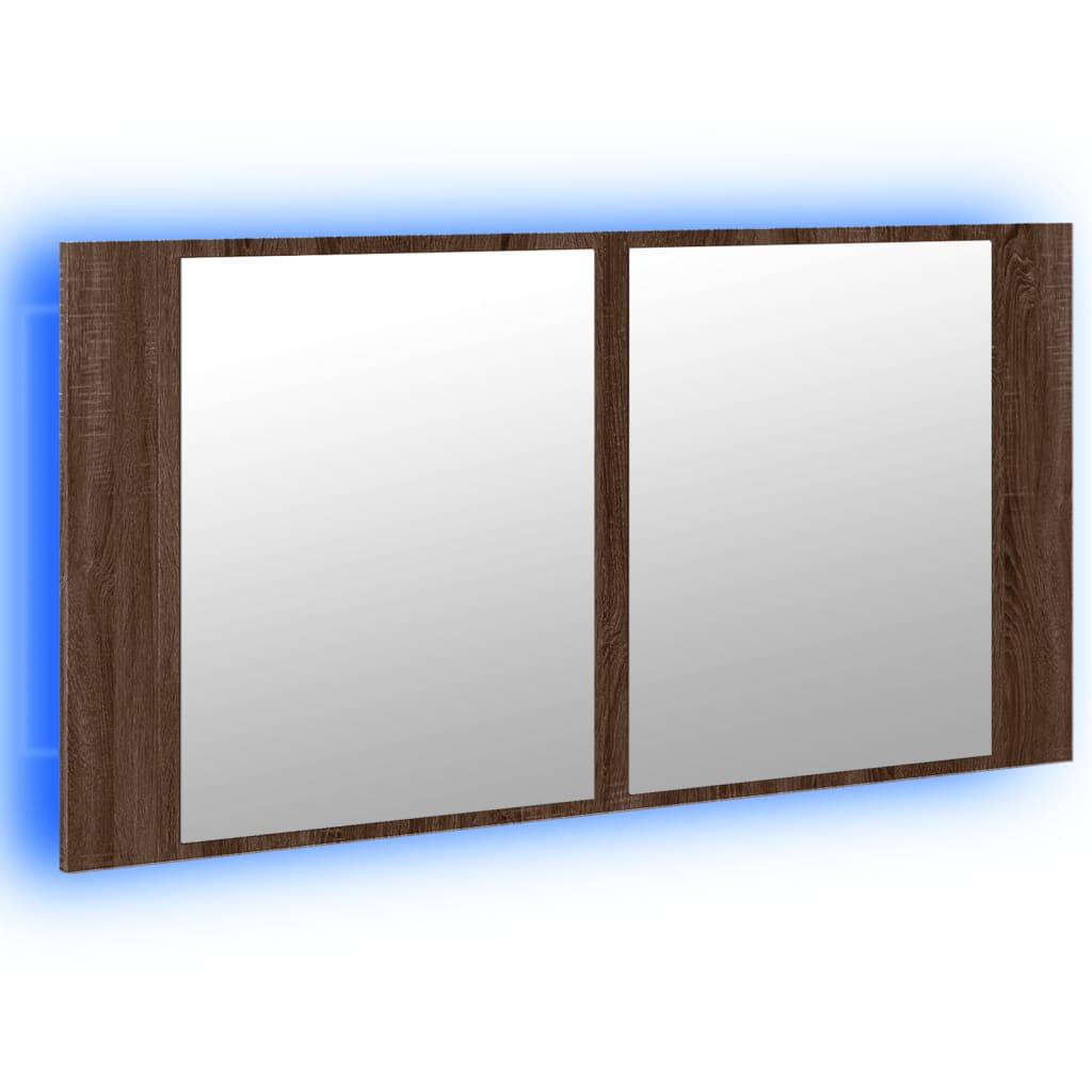 Armadietto Specchio con LED Rovere Marrone 90x12x45cm Acrilico - homemem39