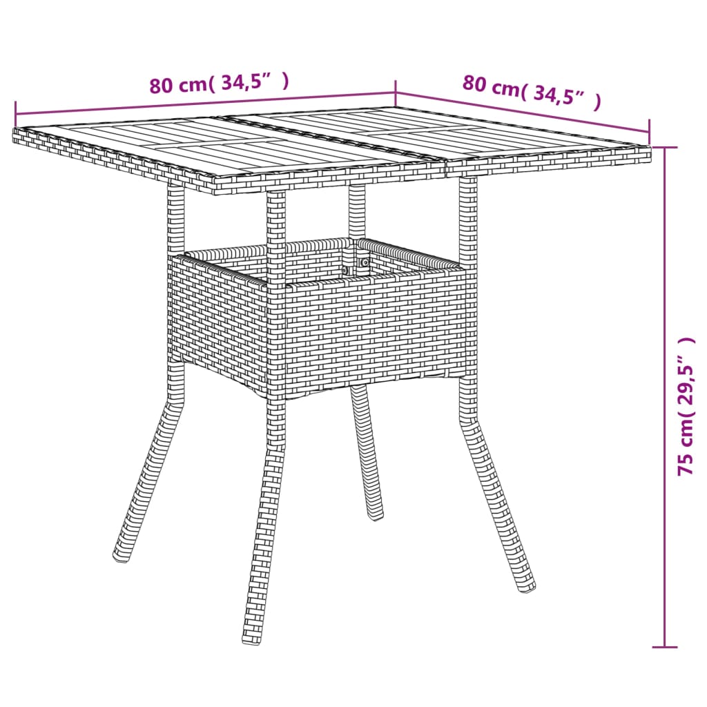 Tavolo Giardino Piano Legno Acacia Grigio 80x80x75cm Polyrattan | homemem39