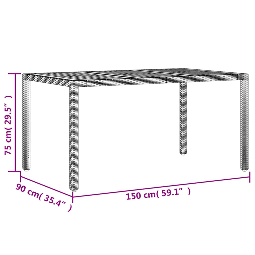 Tavolo Giardino Piano Legno Acacia Nero 150x90x75 cm Polyrattan | homemem39