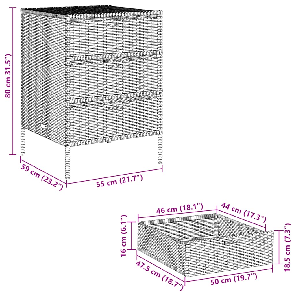 Armadietto Portaoggetti da Giardino Nero 55x59x80cm Polyrattan | homemem39