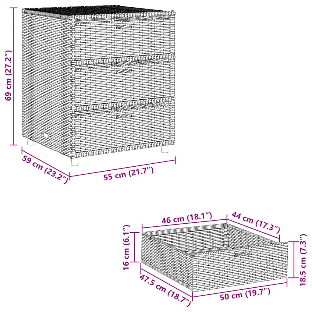 Armadietto Portaoggetti da Giardino Nero 55x59x69cm Polyrattan | homemem39