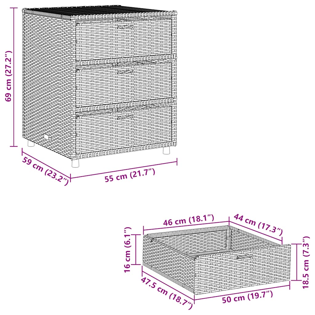 Armadietto Portaoggetti Giardino Marrone 55x59x69cm Polyrattan - homemem39