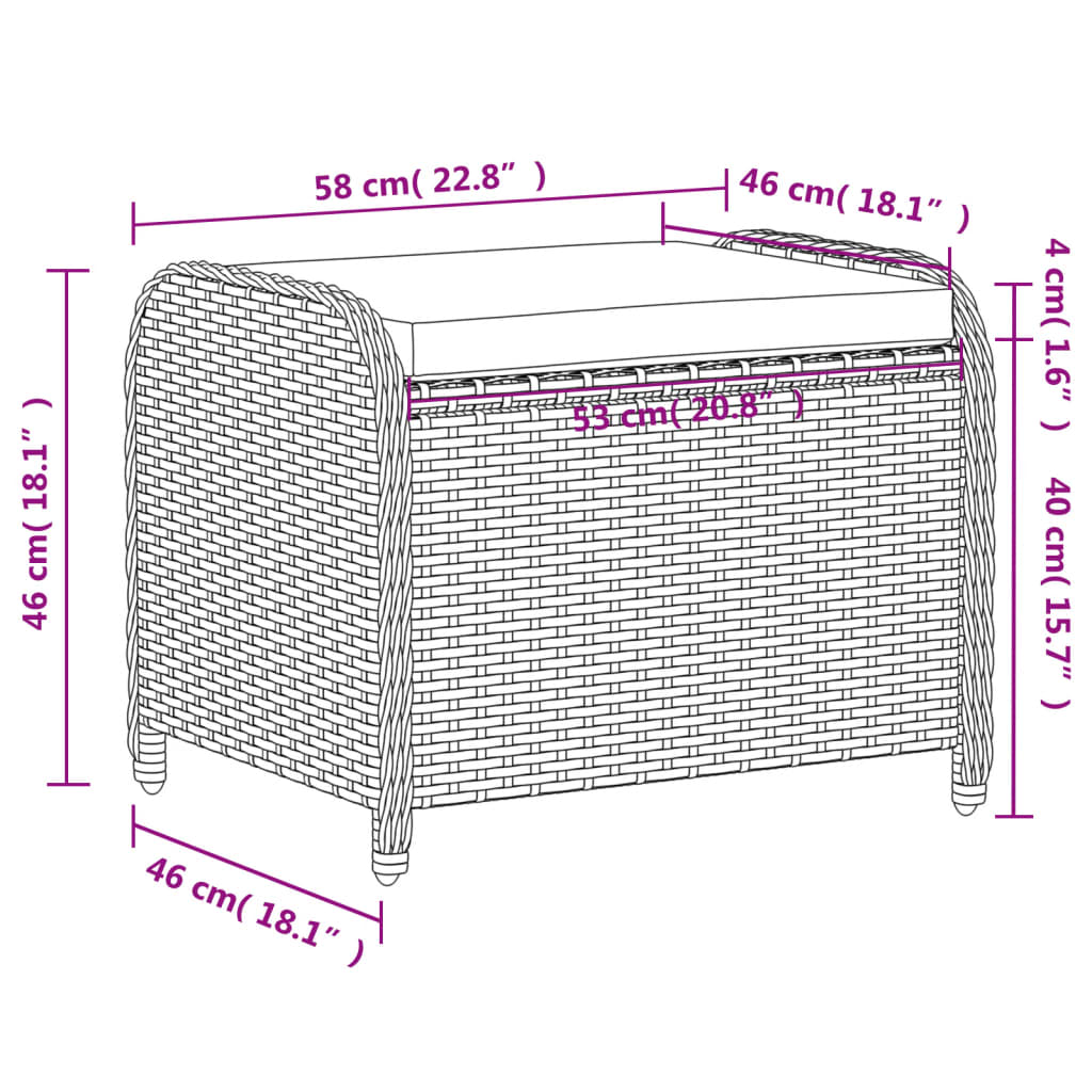 Sgabello Giardino con Cuscino Marrone 58x46x46 cm in Polyrattan | homemem39