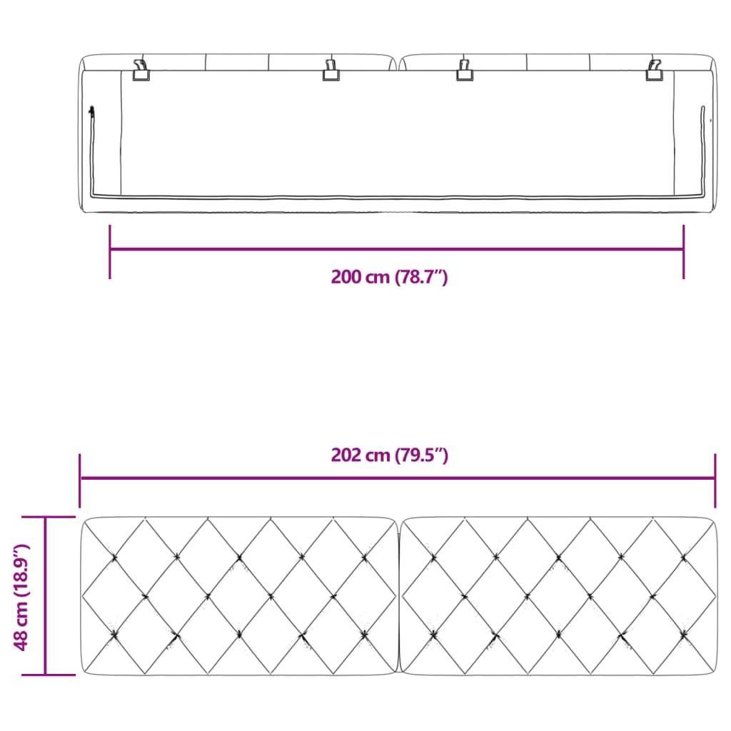 Cuscino Testiera Grigio Chiaro 200 cm in Velluto