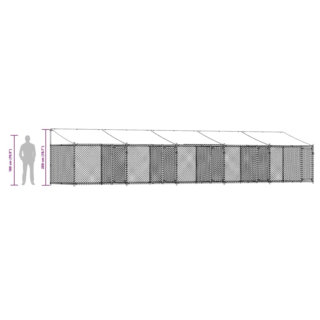 Gabbia Cani con Tetto e Porte Grigia 10x2x2 m Acciaio Zincato | homemem39