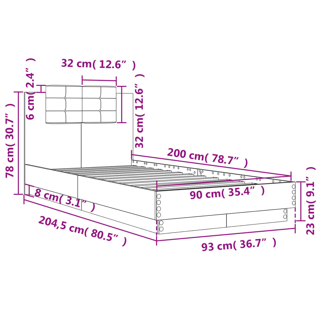 Giroletto con Testiera Rovere Sonoma 90x200cm Legno Multistrato | homemem39